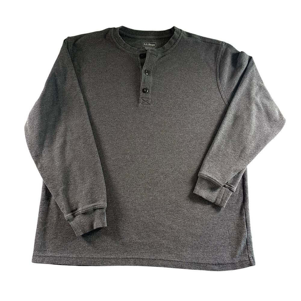 L.L. Bean Men's Traditional Fit L Reg Heathered Gray Henley Long Sleeve Shirt